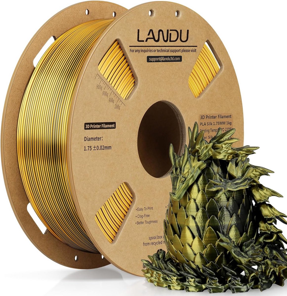 Dual Color Zijde PLA Filament 1,75 mm Zwart Goud 1 kg voor 3D-printer