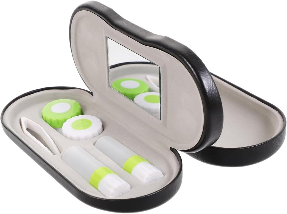 Allecta - Contactlenzenetui Mini Box Container voor op reis - 2-in-1 brillenhouder - zwart.