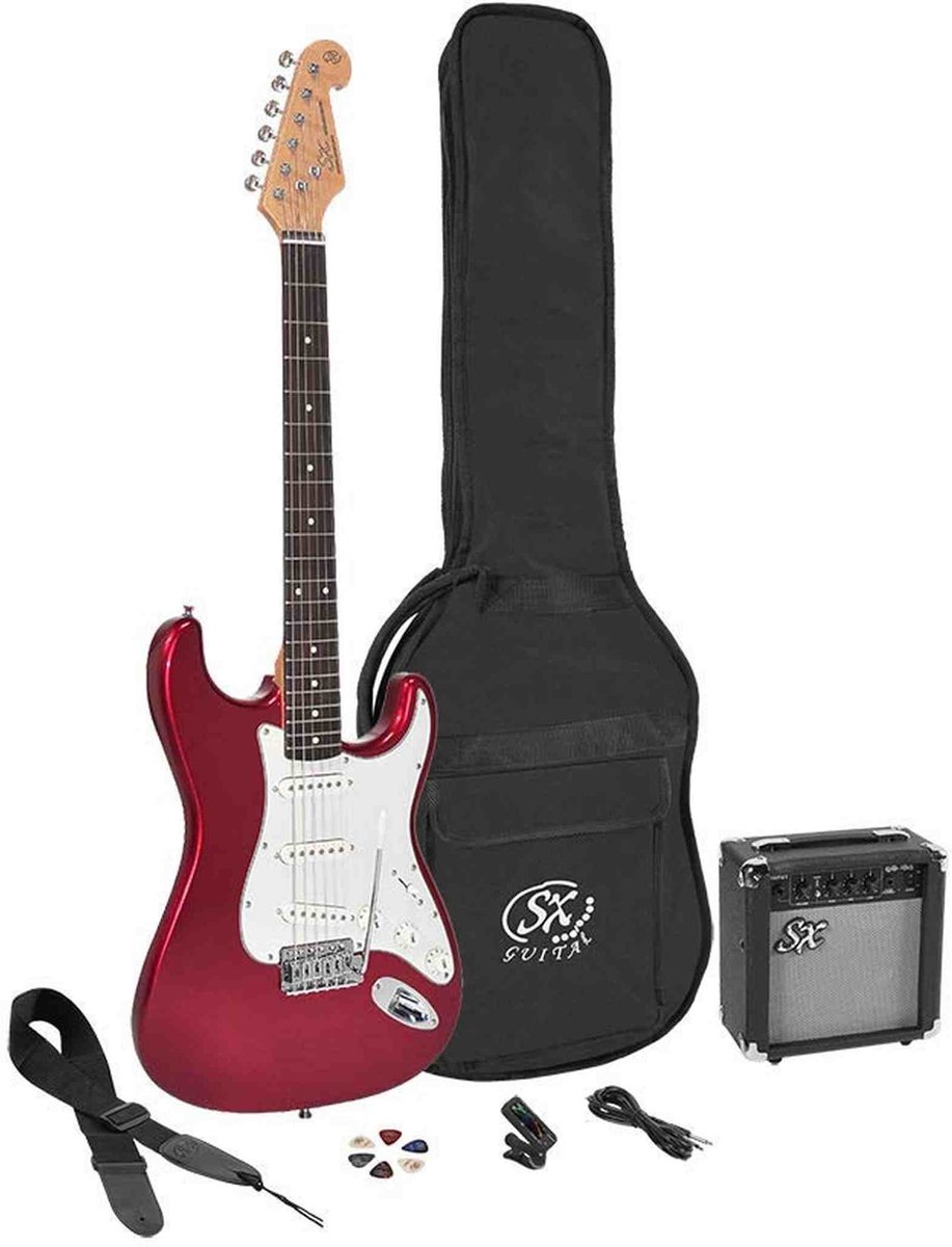 Elektrische gitaar starterset - SX SE1SK-CAR - ST-model - 10W versterker - Stemapparaat - Gigbag - Candy Apple Red
