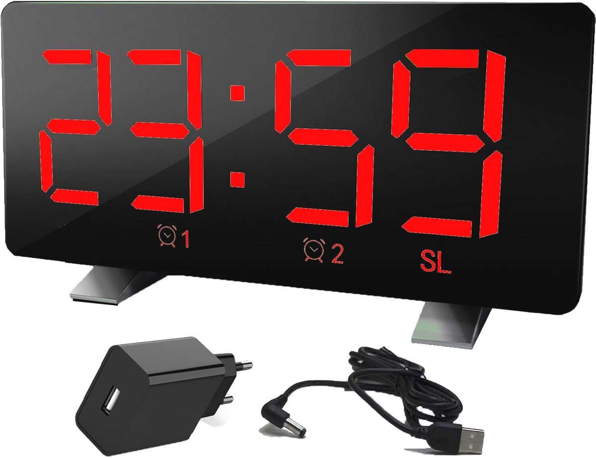 Digitale wekker met groot cijferdisplay en dubbele alarmfunctie
