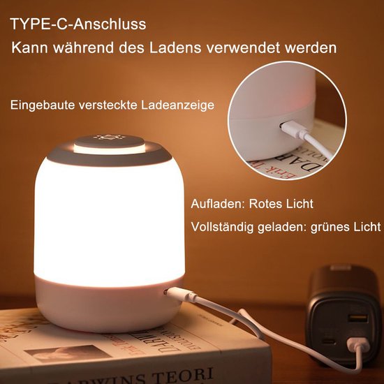 OYLCDI Nachttischlamp LED Nachttischlamp LED Nachtlicht - Dimbaar Sfeerlamp - LED Vast Geïntegreerd - Wit Licht - Warm Licht - Neutraal Licht - Met Batterij - USB Oplaadbaar - Met Touch-Sensor - Draagbaar Nachtlampje Voor Kinderen/Volwassenen van Merkloos — afbeelding 3