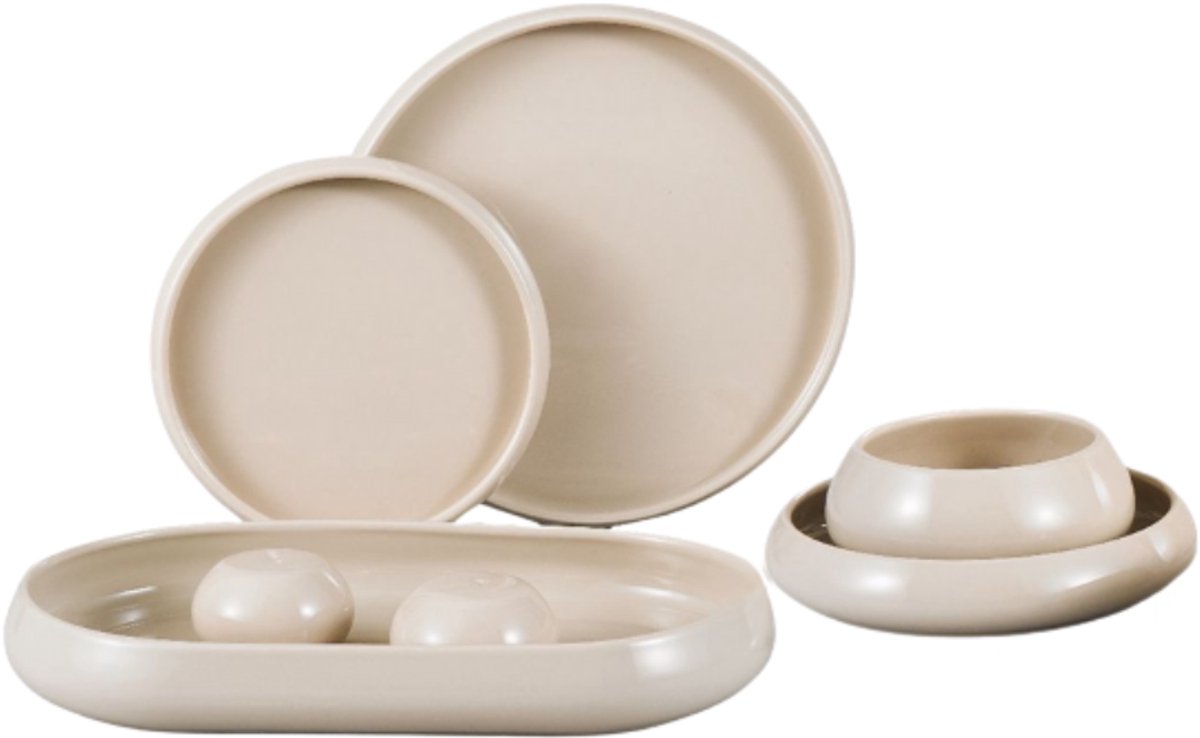 Vamora Moon - Serviesset 6 persoons - Serviessets - Bordenset - Eettafel serviesset - 27 delig - Taupe - Bondy - Porselein