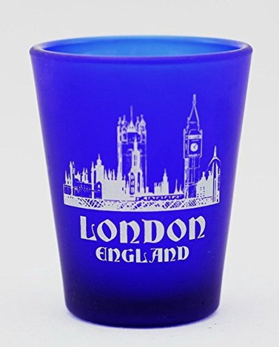 Kobaltblauwe Frosted Shot Glass uit Londen - Verzamelobject