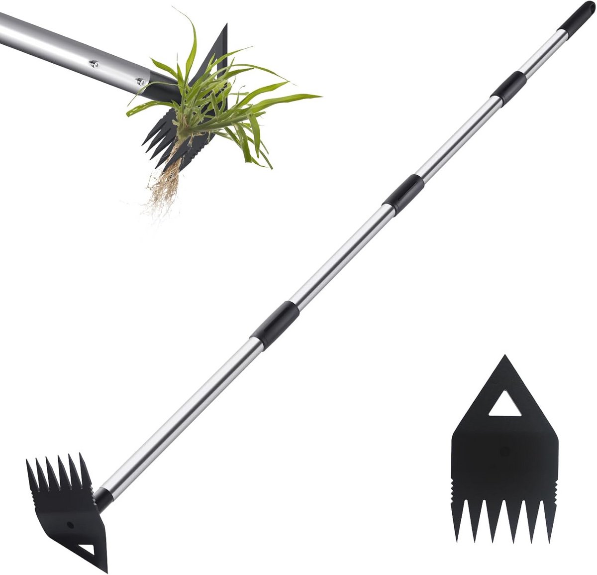 Onkruidtrekker met 150 cm lange steel - 2-in-1 onkruidhark en schoffel voor tuinieren