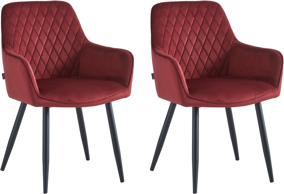 Colenis® - Beverly Eetkamerstoel - Set Van 2 - Bordeaux - Fluweel - Velvet - Met armleuning