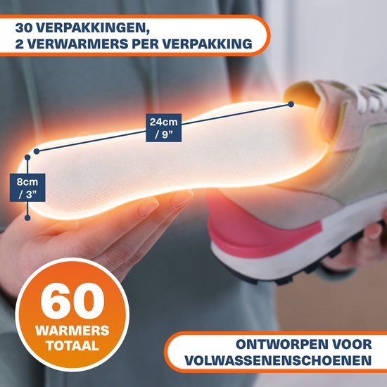 24cm/9" x 8cm/3" inlegzoolwarmer, 60 warmers totaal. Ontworpen voor volwassenen schoenen.