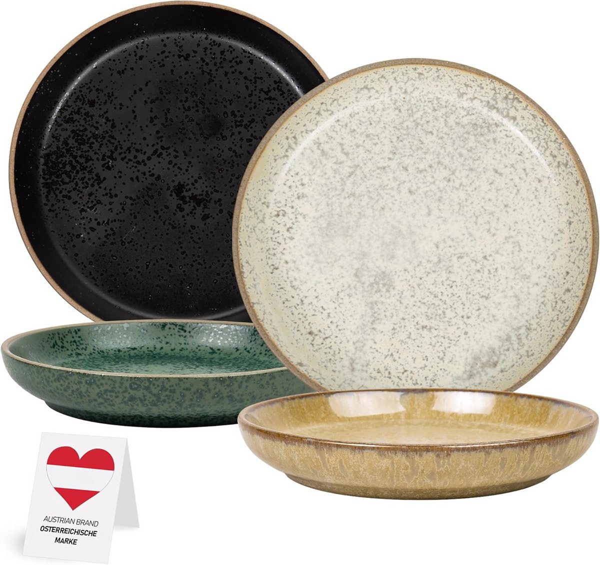 Set van 4 Steengoed Borden Ø15 cm - Platte Borden voor Ontbijt of Dessert - Magnetron & Vaatwasserbestendig