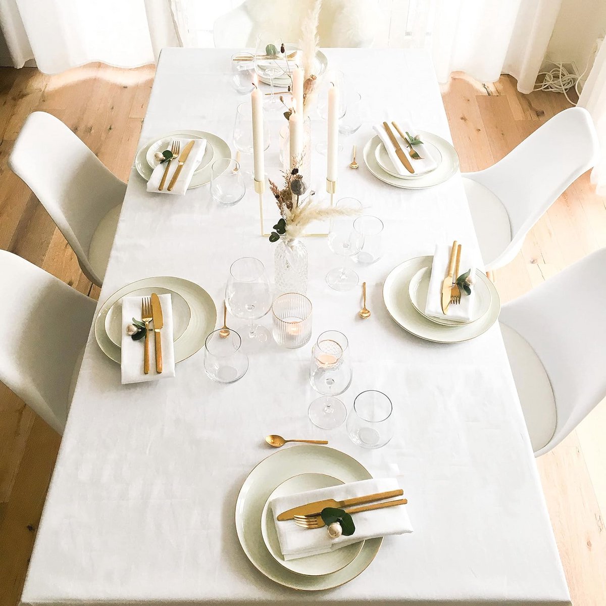 Damast tafelkleed 180x180 cm - Hoogwaardig katoen met atlasrand - Wit