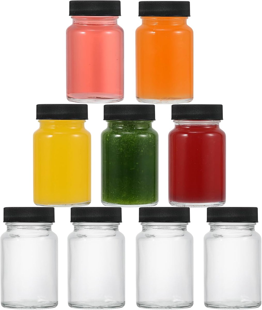 Famanu - Set van 9 glazen shotflessen 60 ml, herbruikbare kleine flesjes met brede mond en lekvrije dop – Transparant