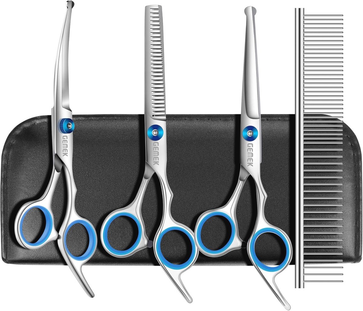 Professionele Hondentrimmer Scharen Set - 5 in 1 met Veiligheidsronde Tips voor Lang en Kort Haar