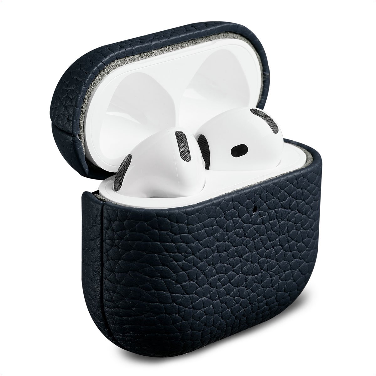 Accezz Echt Leren Case - Hoesje geschikt voor AirPods 4 - Donkerblauw