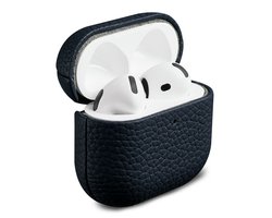 Accezz Echt Leren Case - Hoesje geschikt voor AirPods 4 - Donkerblauw
