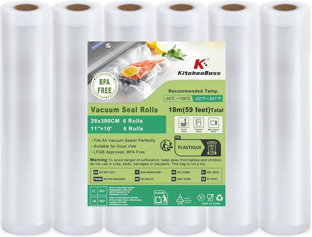 Vacuümzakken Set (6 Rollen) - 28x300 cm - Geschikt voor Vacuümsealer en Sous-Vide Koken
