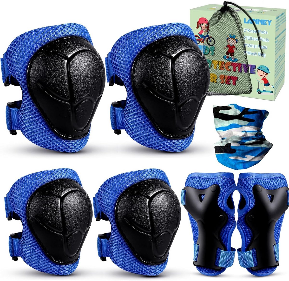 3-in-1 Beschermset Kinderen (3-13 jaar) – Knie-, Elleboog- en Polsbeschermers voor Skateboard, Fietsen en Sport
