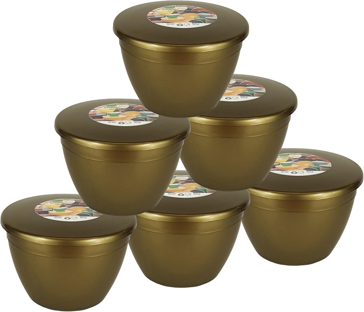 Set van 6 Gouden Puddingvormen met Deksel 570ml (1 Pint) Hittebestendig