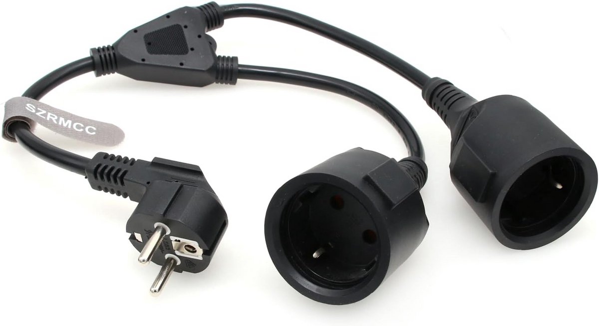 Y-Splitter Verdeelkabel voor Schuko Apparaten - 16A 250V Rechte Hoek CEE7/7
