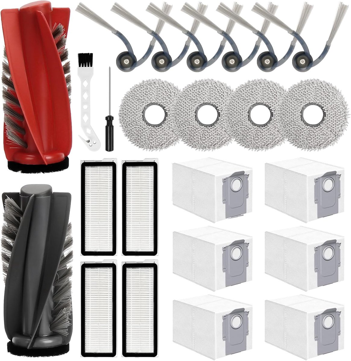 24 stuks accessoires Geschikt voor Roborock Qrevo Curve/Qrevo Edge/S5X/5A1/5XC stofzuiger, hoofdborstel, stofzak, dweilDoeken, filter, zijborstels, schroevendraaier, zuigrobot, reserveonderdelen