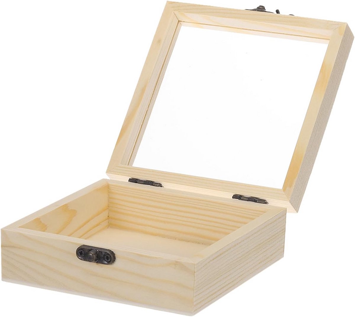 Houten Presentatiedoos met Glazen Deksel 12x12x5 cm - Ideaal voor Hobby & Opslag
