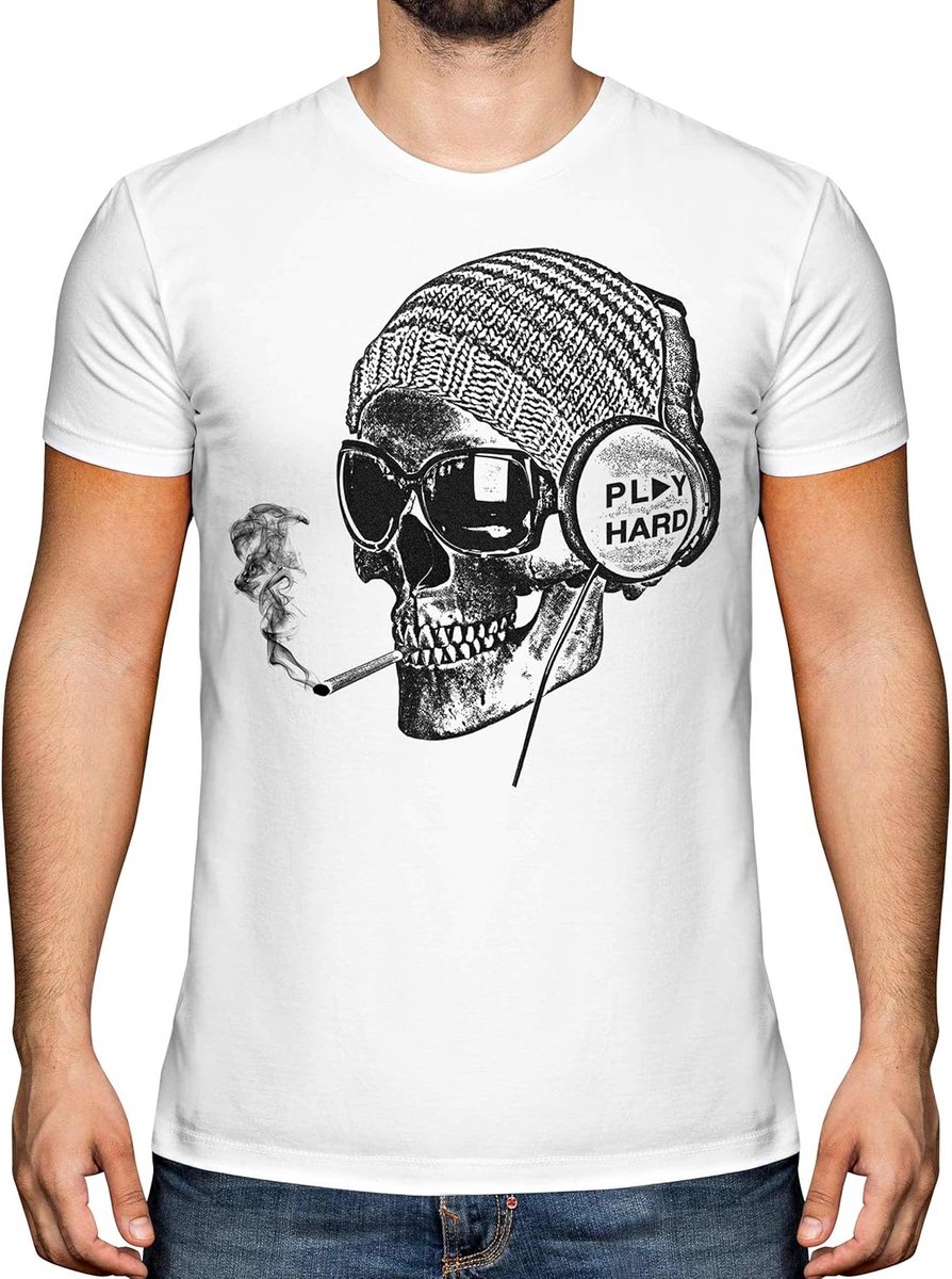 Heren T-Shirt met Stoere Schedel Print - Ideaal voor Muziekliefhebbers en Gaming