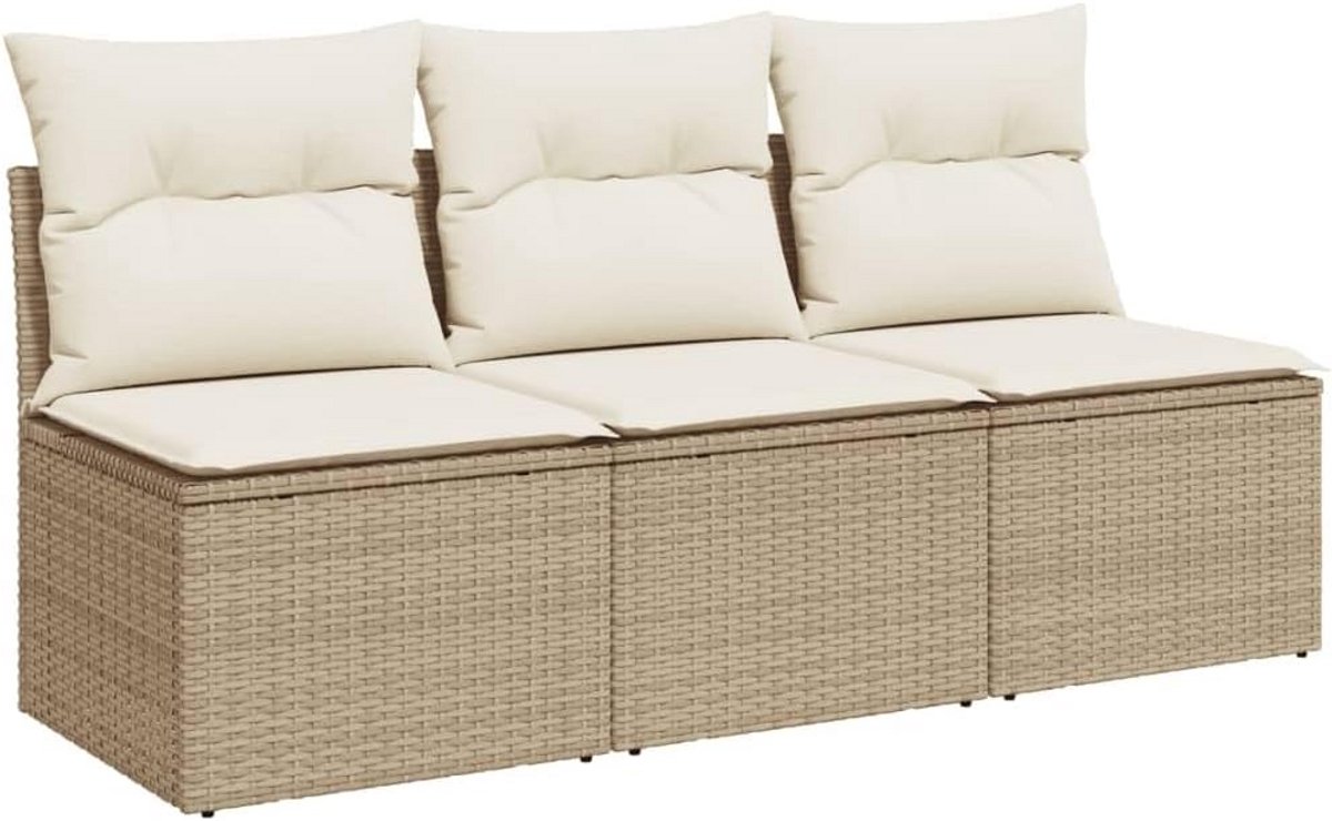 Luxe Tuinbank 3-Zits met Kussens Poly Rattan Beige voor Buiten en Balkon
