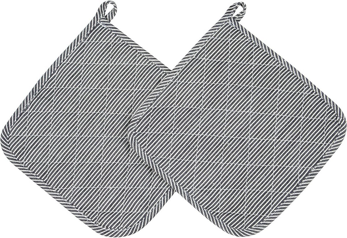 Set van 2 Hittebestendige Pannenlappen Katoen 24x24 cm Zwart Wit