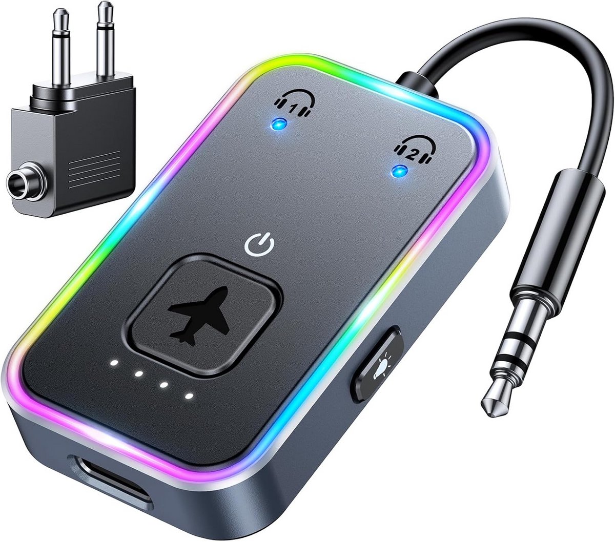 Bluetooth Zender met Low Latency voor 2 Koptelefoons en RGB Verlichting