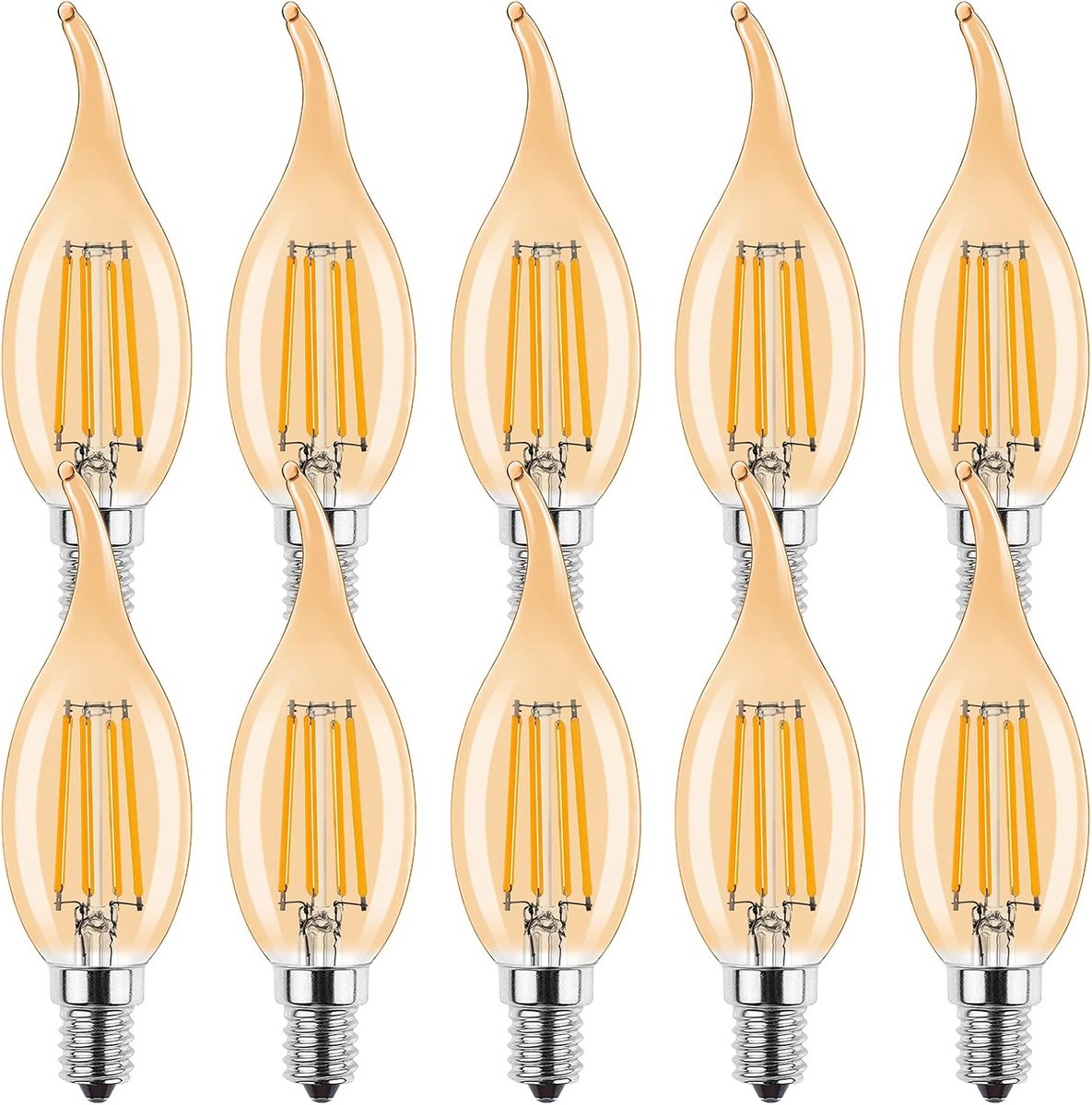 Set van 10 E14 LED Kaarslampen, 4W Warm Wit (350 Lumen), Vervangt 35W, Niet-dimbaar