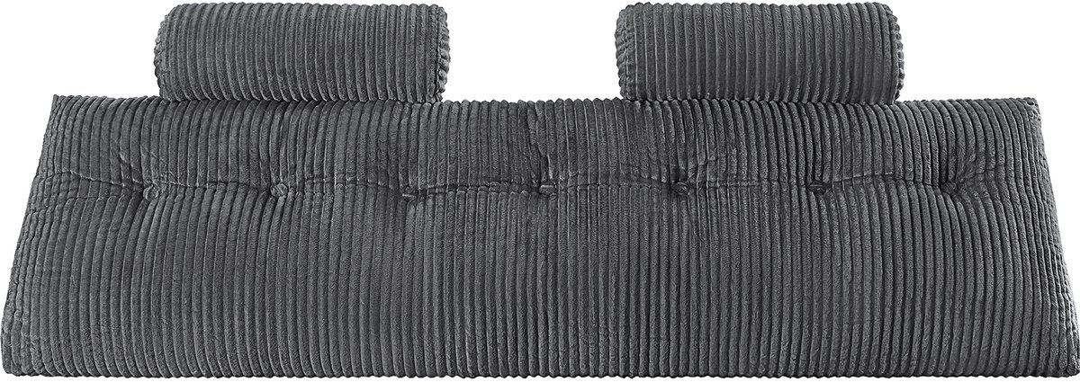 Kingsize Wighoofdeindekussen met Zijzakken en Verstelbare Hoofdsteunen, Comfortabel Bedkussen met Afneembare Flanellen Hoes voor Lezen, Gamen, Ontspannen en Werken In Bed, Grijs