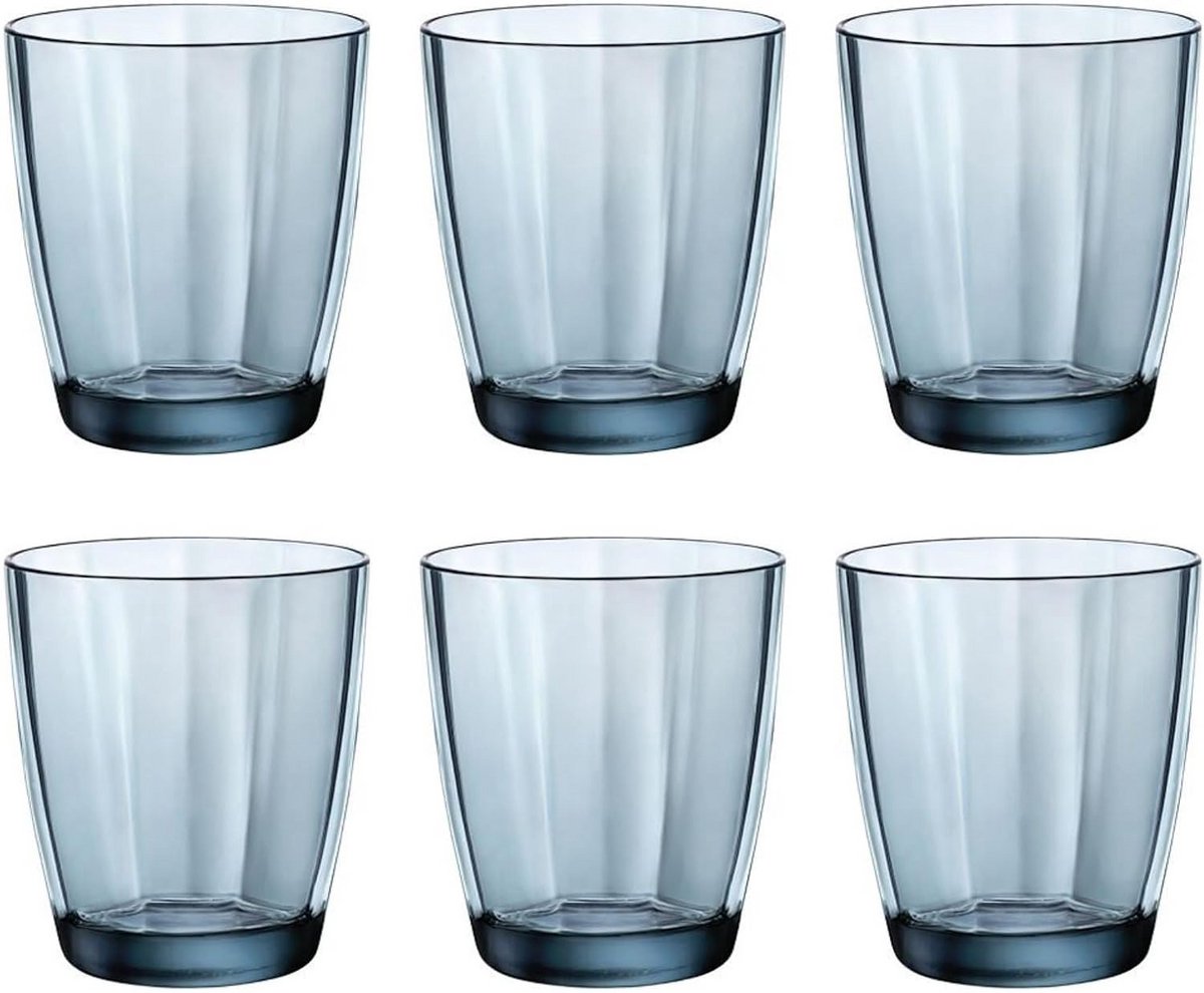 Set van 6 Blauwe Waterglazen 30 cl met Facettenpatroon