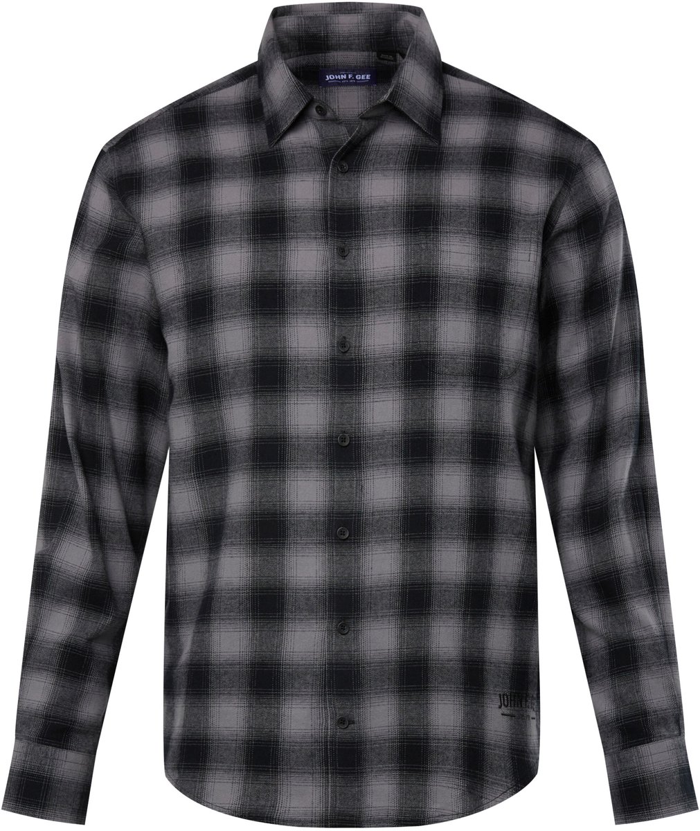 John F. Gee - Heren - Geruit flanellen overhemd lange mouwen kentkraag - Zwart - Maat 4XL