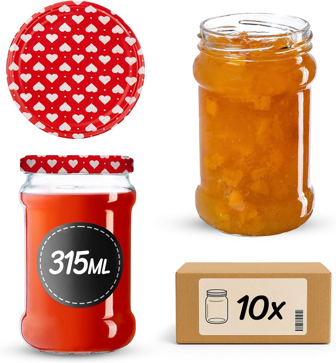 Set van 10 Kleine Inmaakpotten 315 ml met Luchtdicht Deksel - Ideaal voor Honing en Jam