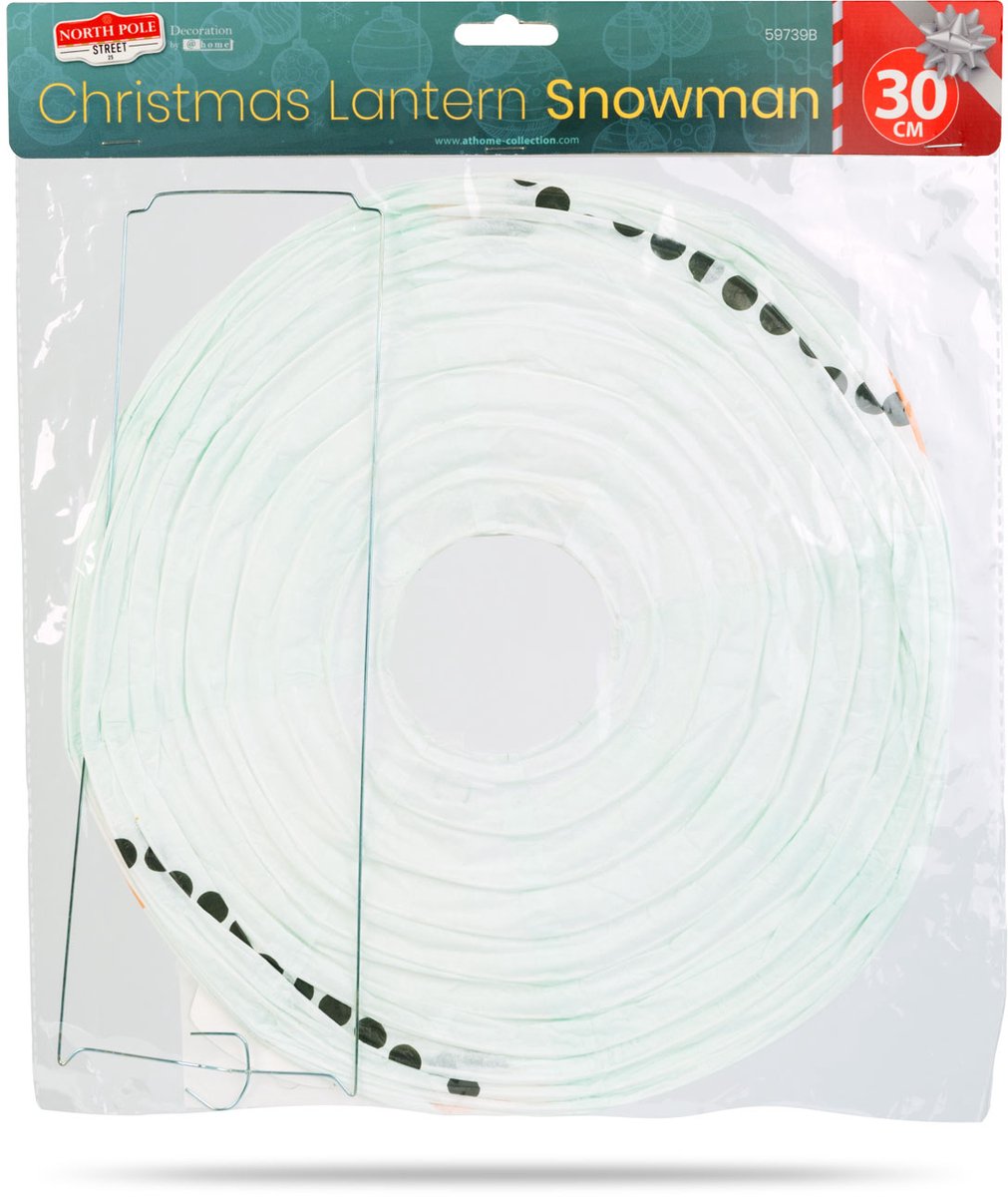 Papieren kerstlampion sneeuwpop – Hangende kerstdecoratie Ø30 cm – Feestelijke lampion voor binnen - 1 Stuks [59739B]