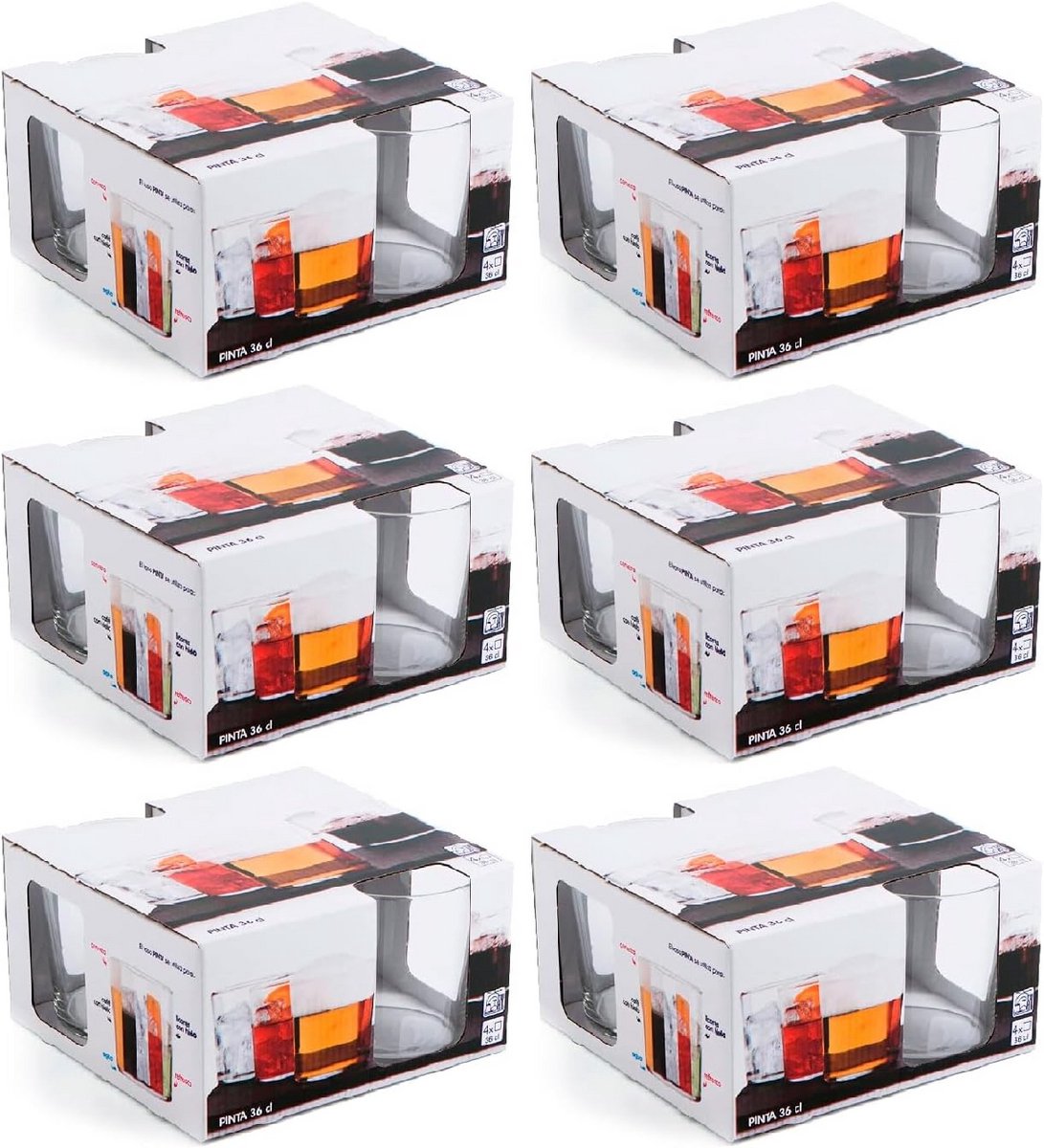 Set van 24 Stevige Drinkglazen 360 ml - Bierglazen Vaatwasmachinebestendig