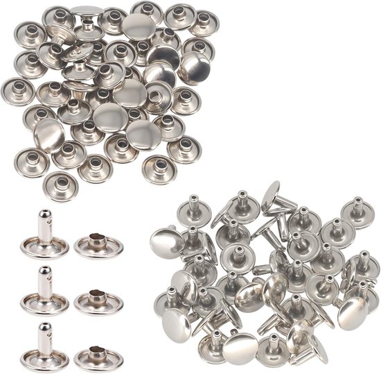 Foto: Dubbele klinknagels zilver 100 sets rond metaal voor lederwerk kleding accessoires