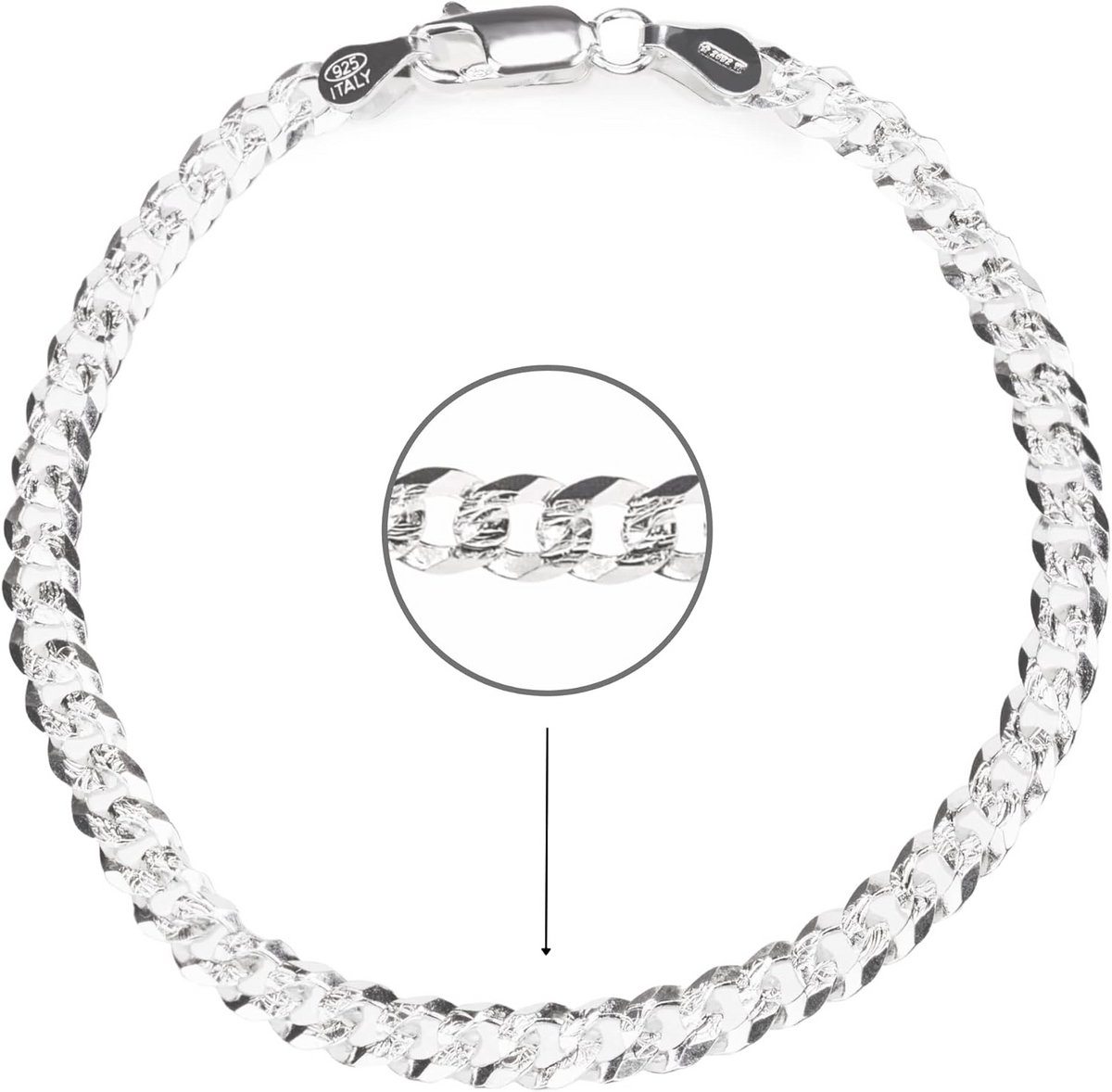 Elegante 925 Zilveren Armband met Gegraveerde Schakelketting voor Heren en Dames (5 mm Breed)