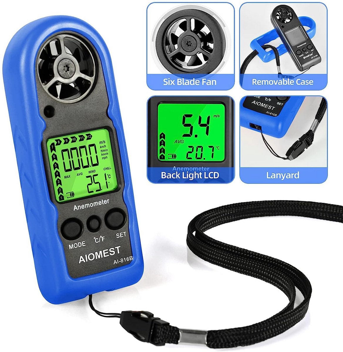 Handheld Digitale Windsnelheidsmeter met LCD-Display