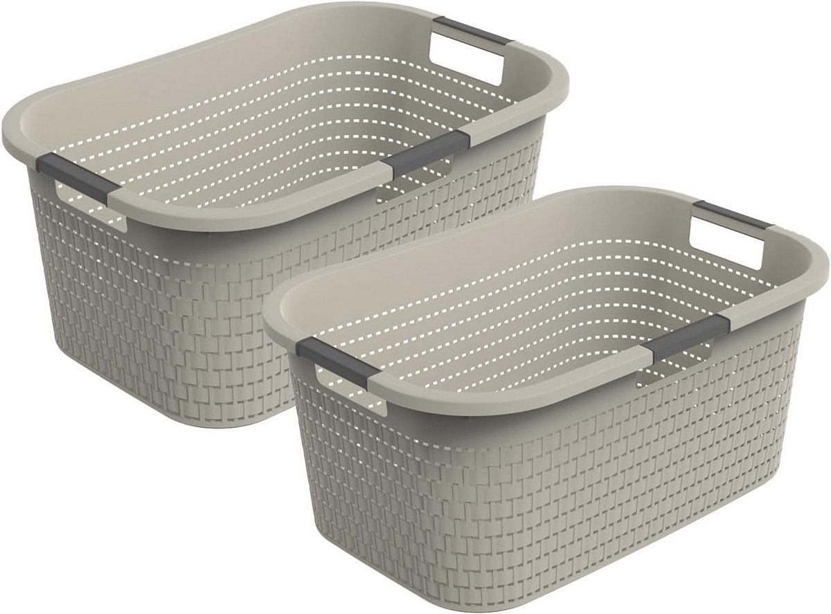 Set van 2 Ruime Wasbare Wasmanden 40 Liter met Handvatten