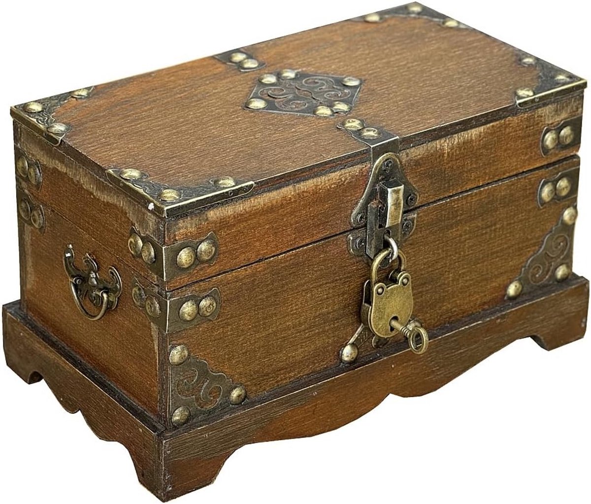 Houten Schatkist met Slot - Decoratieve Opbergdoos voor Sieraden en Aandenkens