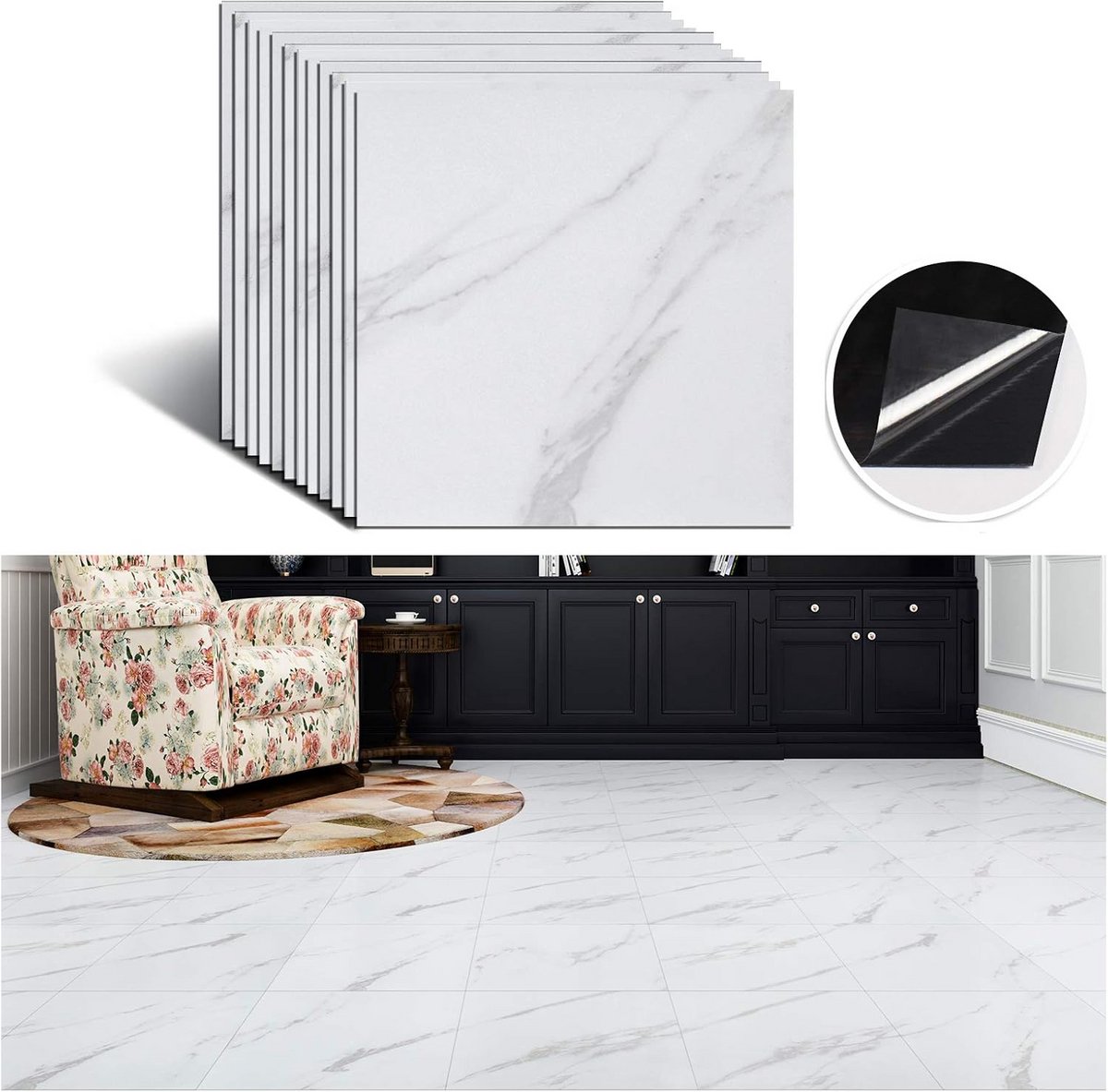 Zelfklevende Vloertegels Wit Marmer Look | Waterdichte Vinyl Tegels voor Keuken, Badkamer