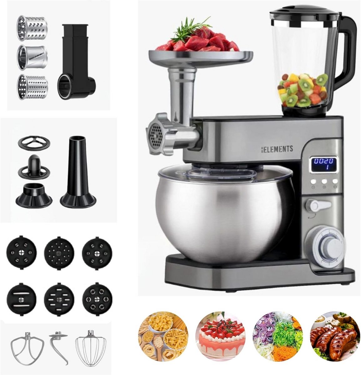Krachtige 3-in-1 Keukenmachine met 2500W, 8,5L Kom, Vleesmolen en 7L Blender