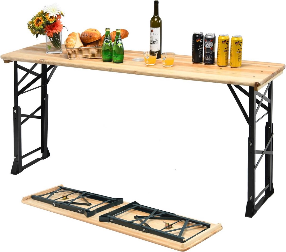 Inklapbare Buitenbar Tafel Hoge Staantafel met Parasolgat Verstelbare Hoogte