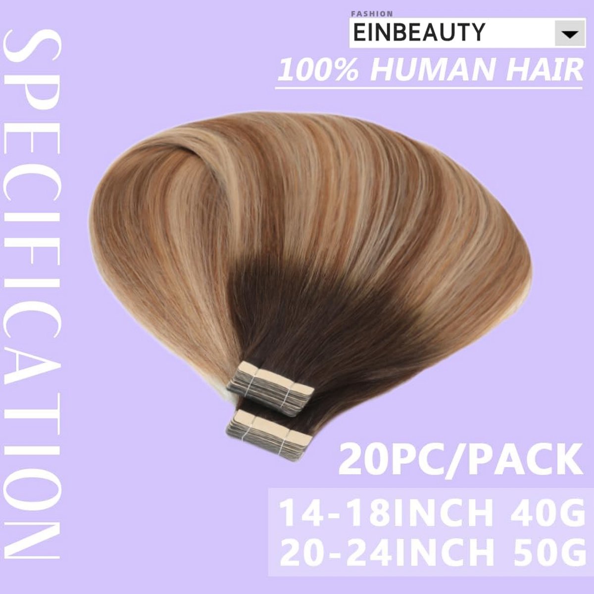 Echt Haar Tape Extensions 20 Stuks 40 cm Donkerbruin Mix Balayage