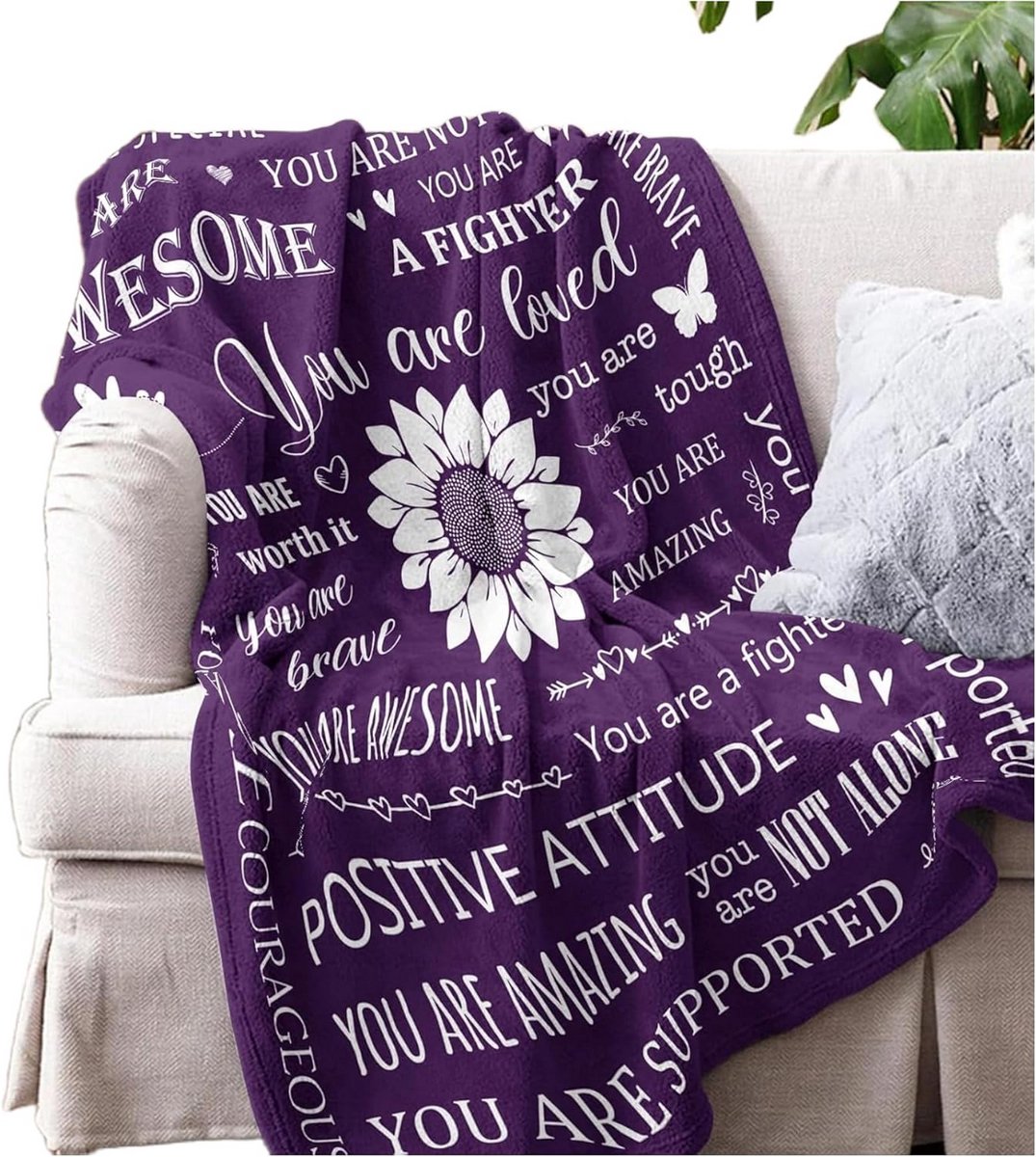Zachte Knuffeldeken met Opbeurende Boodschap - Troostdeken Geschenken voor Vrouwen - 130x150 cm