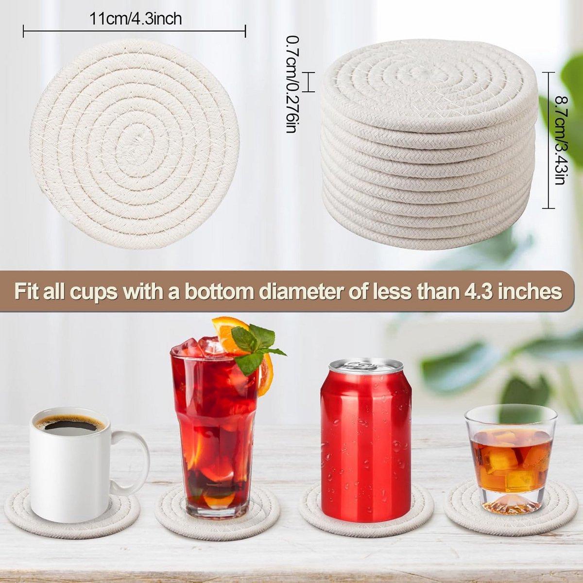 Set van 10 Gebreide Katoenen Onderzetters - Boho en Absorbant voor Drankjes en Decoratie
