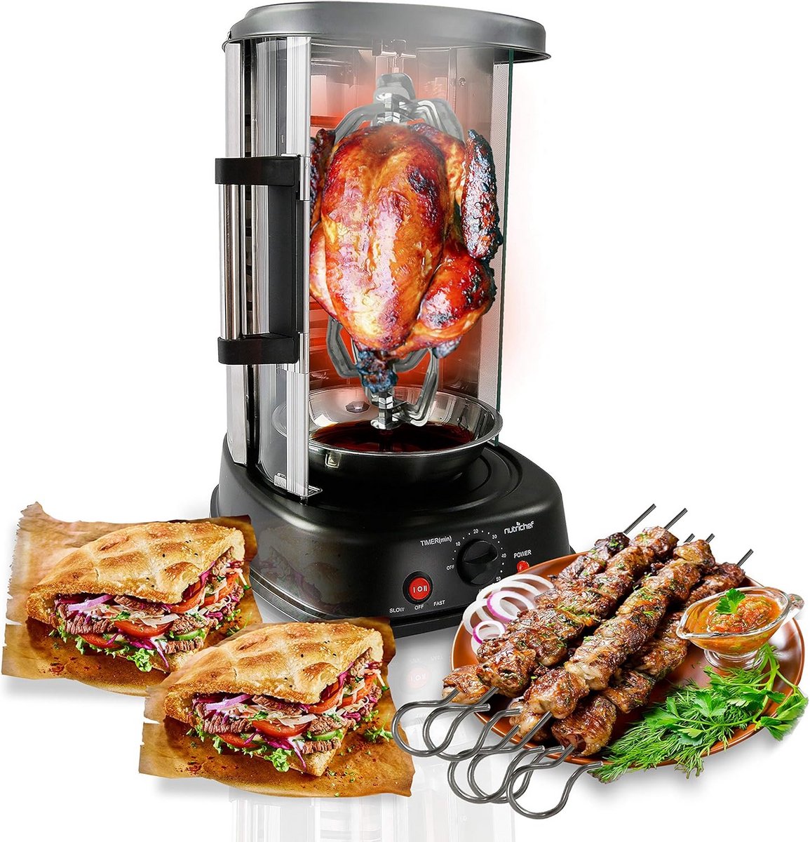 Verticale Draaioven voor Shoarma en Kebab - XXL Capaciteit & Timer