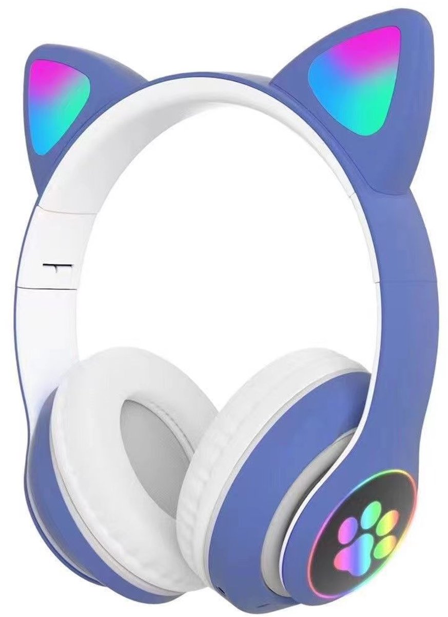 Blauw-witte kinderkoptelefoon - draadloze over-ear koptelefoon - kinderkoptelefoon - in-ear Bluetooth-microfoon - kattenoortjes - met licht - roze