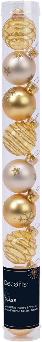 Kerstballen Set van 9 Glas Kerstboomhangers 3cm Gouden Mix Sterren Sneeuwvlokken Glitter