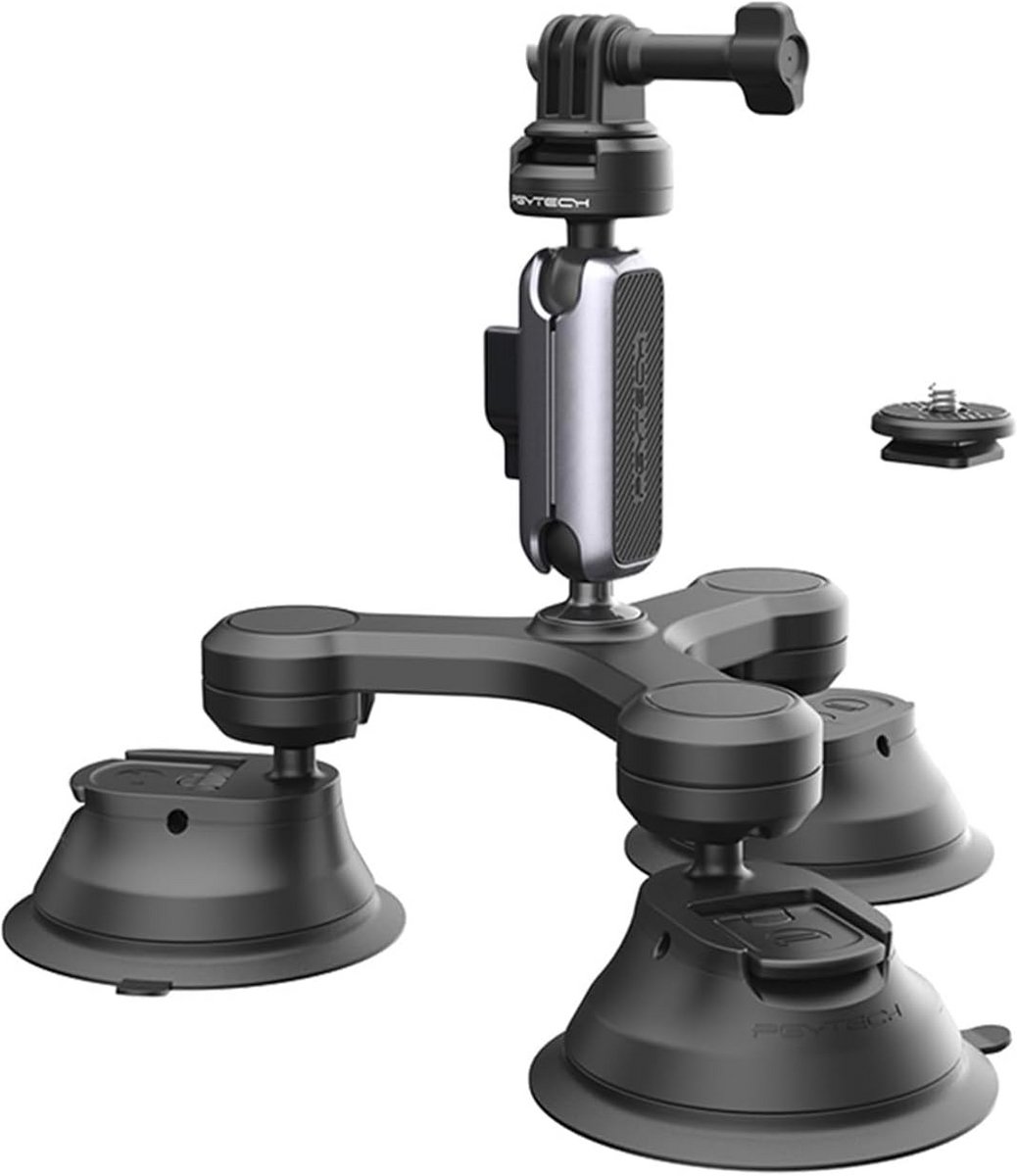Zuignap Statief met 3 Armen voor Actiecamera's - 360° Rotatie