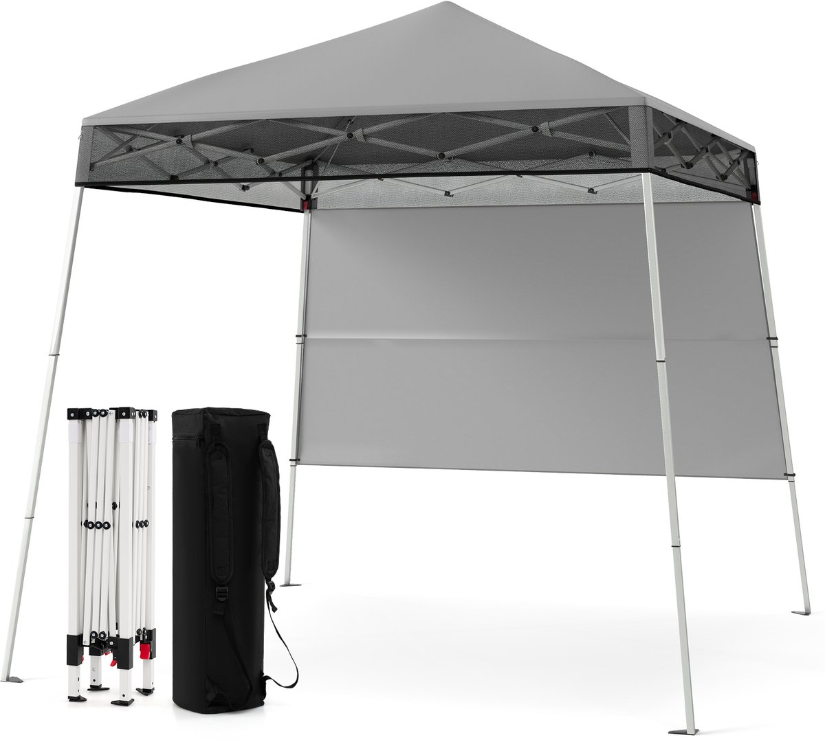 COSTWAY Paviljoen, 2 x 2 m, pop-up vouwpaviljoen, in hoogte verstelbaar, met zijwand en bodemhaken, waterdicht en zonwering, partytent, tuintent met tas, tuinpaviljoen voor tuin, feest (grijs)