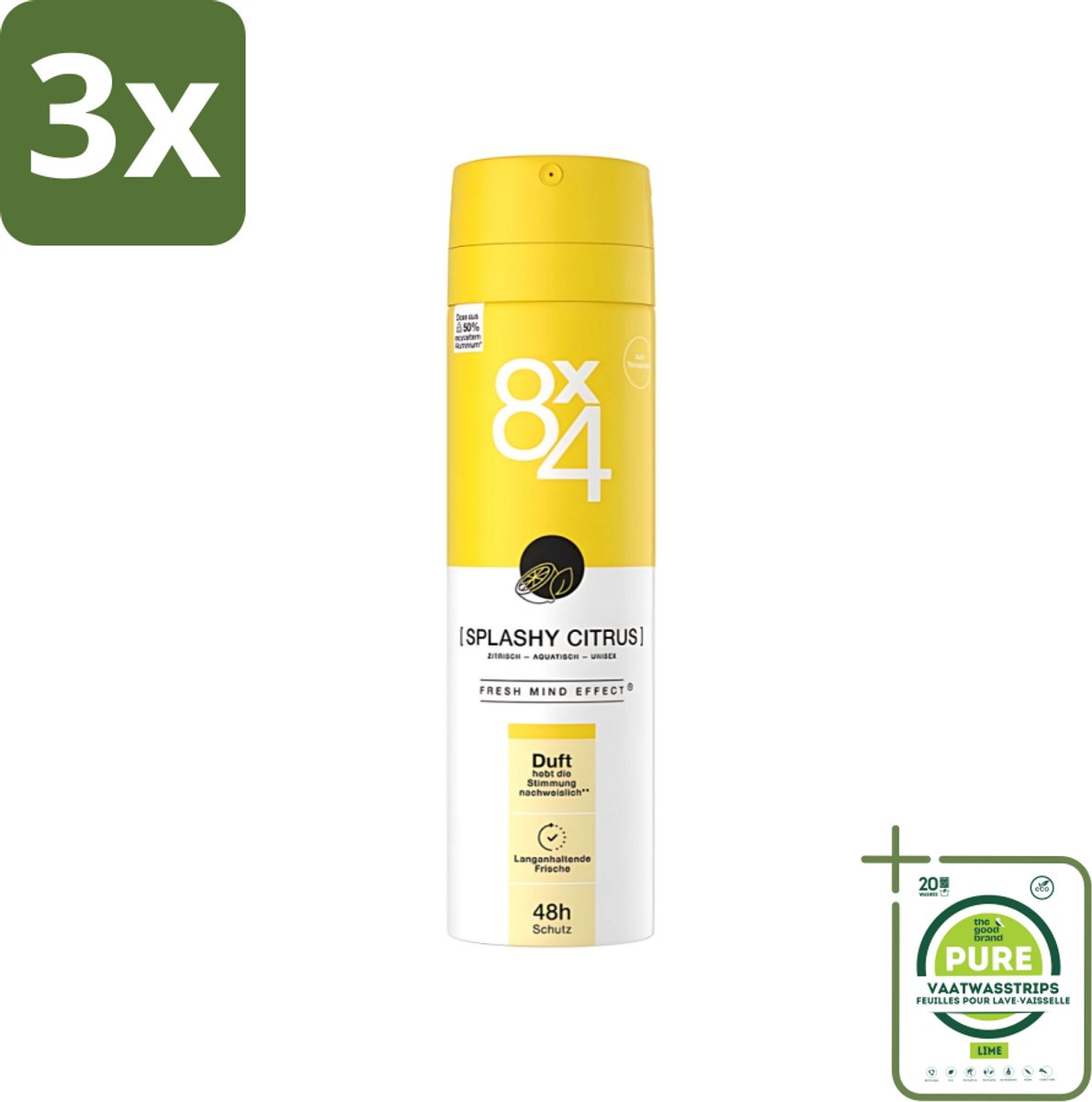 3 x 8 x 4 Deospray - Splashy Citrus - Deodorant - Citrusgeur - 150 ml - Grootverpakking - 8 X 4 Deodorant - Citrus Deodorant - Deodorant Splashy Citrus - Deodorant Voor Mannen - Deodorant Voor Vrouwen